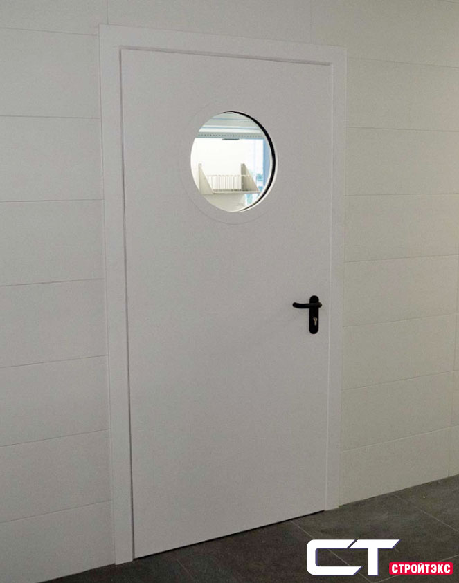 Дверь техническая металлическая остекленная D300мм